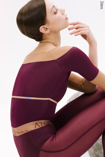 Балетно трико Zidans 4 Sleeves Horizon в цвят Wine с 3/4 ръкави и брандиран ластик