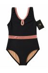 Harmony Girls Black Leotard Front Pink Velvet