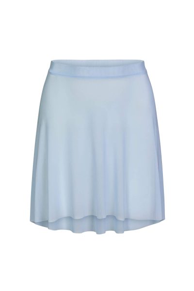 Къса светлосиня балетна пола от мека меш материя Mara Dancewear, изглед отпред на чист фон.