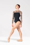 Printed Mesh Long Sleeve Ballet Leotard – Front View