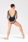 Printed Mesh Long Sleeve Ballet Leotard – Front View