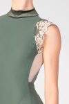 Premium Ballet Leotard Velvet Neckband and Lace Sleeves – Front View