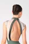 Premium Ballet Leotard Velvet Neckband and Lace Sleeves – Front View