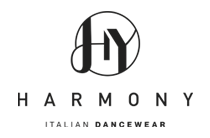 лого на италианската марка за балетно облекло Harmony с елегантен шрифт и слоган „La Moda nella Danza“.