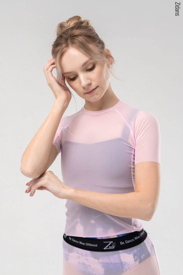 Дамска розова полупрозрачна рашгард тениска Zidans Pink отпред