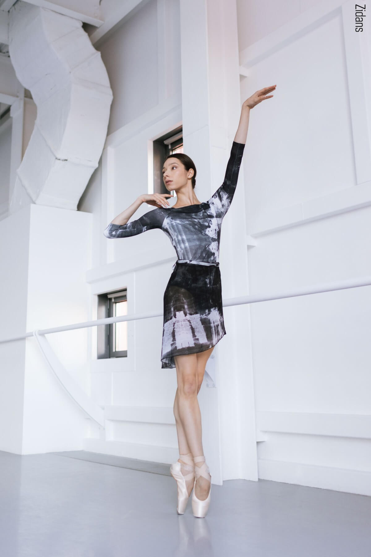 ballet-leotard-zidans-2-sleeves-asphalt-strokes-front.jpg Дамско балетно трико с 3/4 ръкав Zidans 2 Sleeves Asphalt Strokes отпред