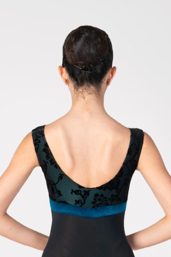 Заден изглед с U-образно деколте на балетно трико Harmony черно синьо